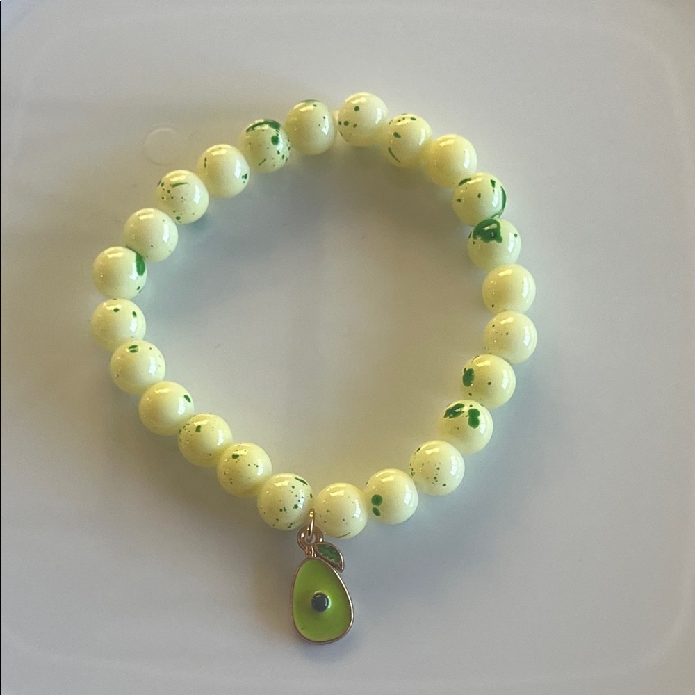 Vibrant Beaded Bracelet with Avocado Charm